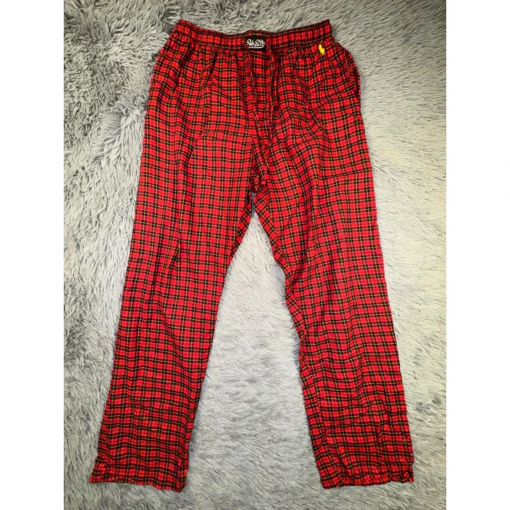 Polo Ralph Lauren Tartan Plaid Pajama Pants Sleepwear Pockets‎ Red Men's Medium